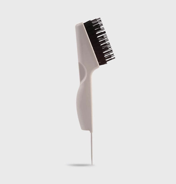 Hair brush cleaning tool with black bristles and a pick end