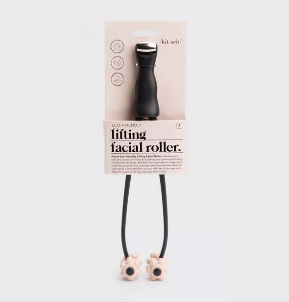 Black and pink Lifting Facial Roller by Kitsch on pink blister card