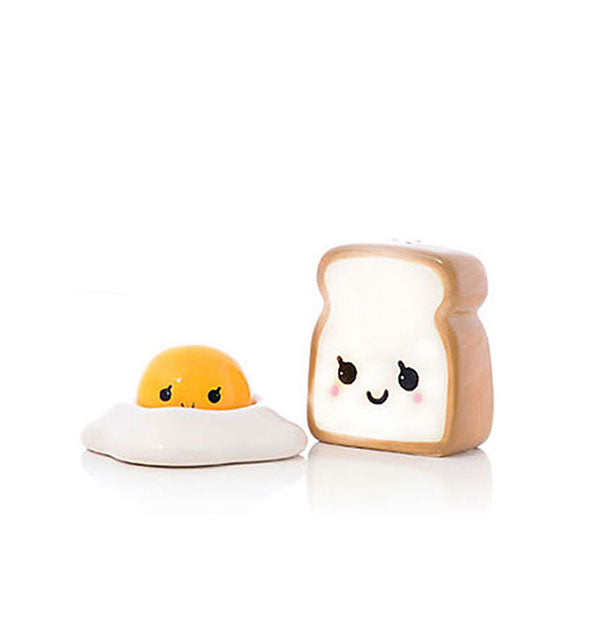 Pair of ceramic egg and toast salt and pepper shakers with happy faces