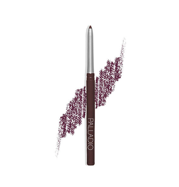 Retractable Palladio liner pencil with sample drawn behind in a dark purple shade