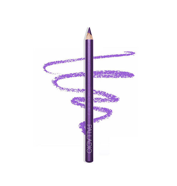 Purple Palladio makeup pencil with product squiggle drawn behind
