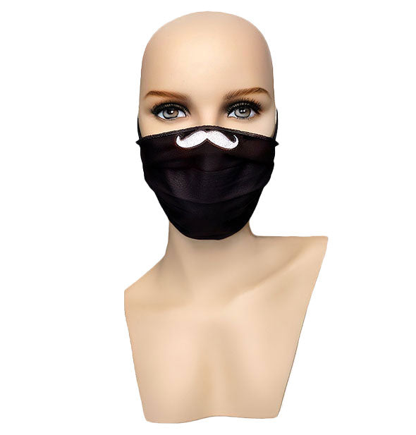 black with white Embroidered Moustache Face Mask