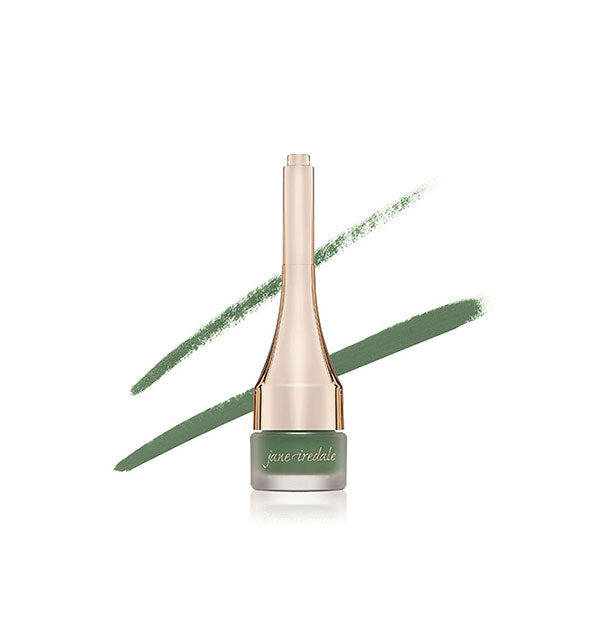 Jane Iredale eyeliner with sample lines behind in the shade Emerald