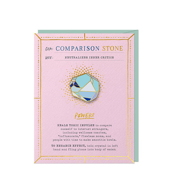 Blue enamel Comparison Stone pin on pink product card