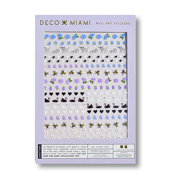 Pack of Deco Miami Nail Art Stickers with swans, bees, flowers, and other garden-themed designs