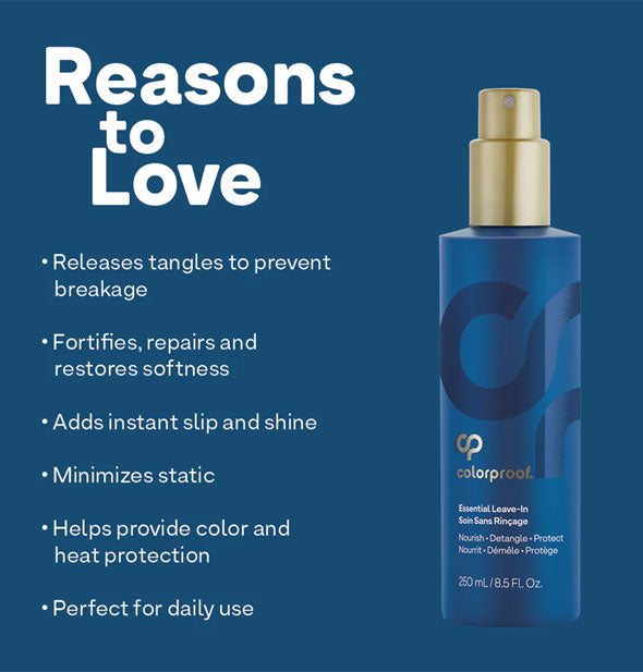 "Reasons to Love" ColorProof Essential Leave-In with bulleted list of its key benefits
