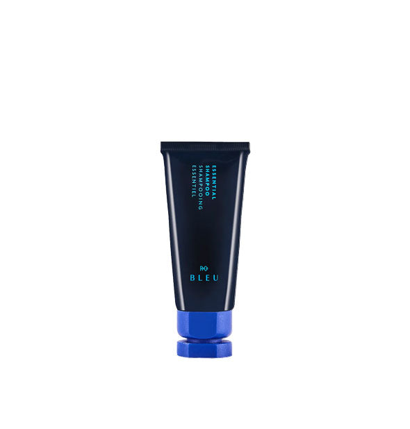 Two-tone blue mini bottle of R+Co Bleu Essential Shampoo