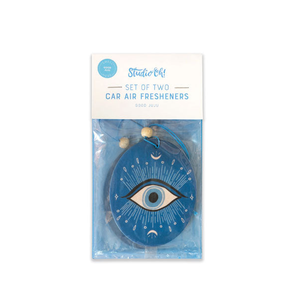 Pack of 2 blue oval evil eye design car air fresheners