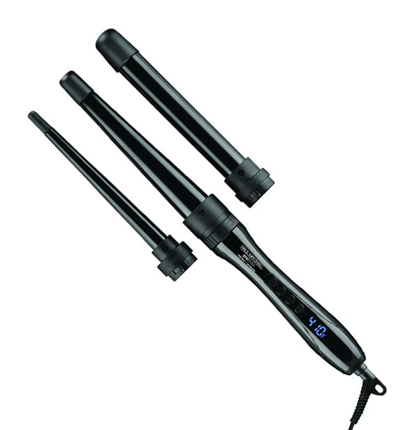 Black Paul Mitchell curling wand set to 410 degrees with two interchangeable barrel options