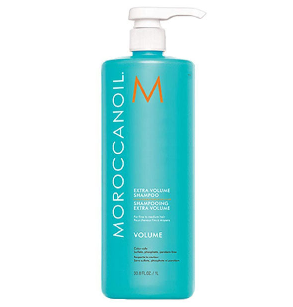 33.8 ounce bottle of Moroccanoil Extra Volume Shampoo with pump nozzle