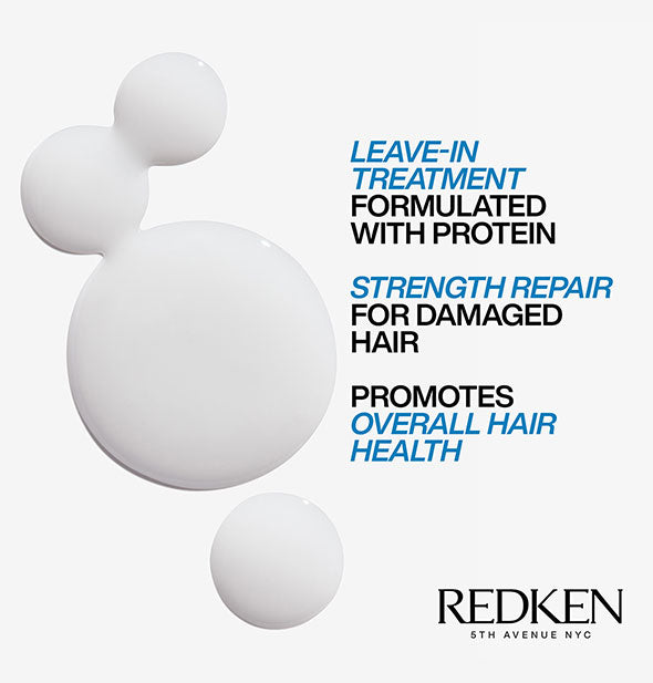 Droplets of Redken Extreme Anti-Snap Treatment and a list of benefits of the product