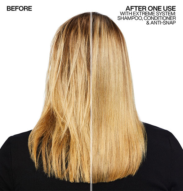 Before and after results of using Redken Extreme Anti-Snap Treatment system
