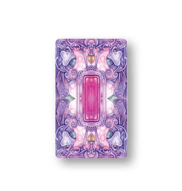 Card back from Fairy Gems Crystal Oracle Deck & Book Set features in intricate purple and pink gemstone design
