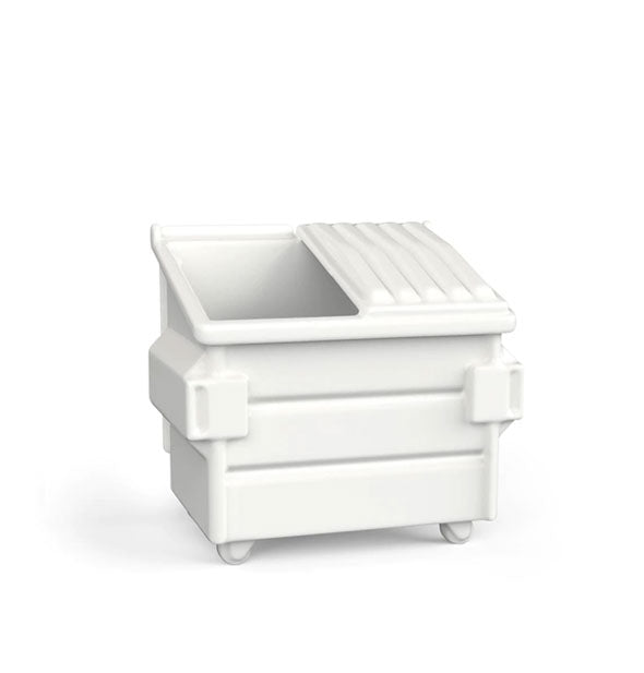 White dumpster-shaped planter pot