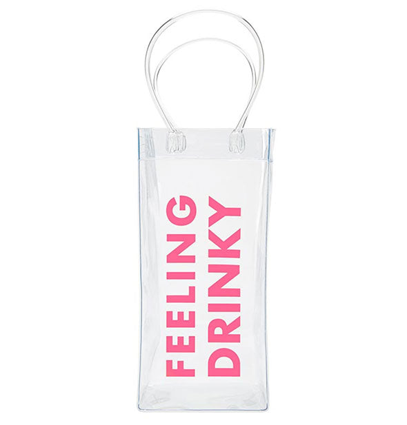 Clear plastic Feeling Drinky bag with pink lettering