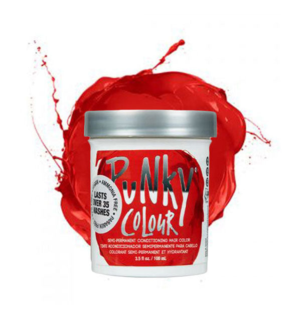 Bright red Punky Colour hair dye container with color splotch