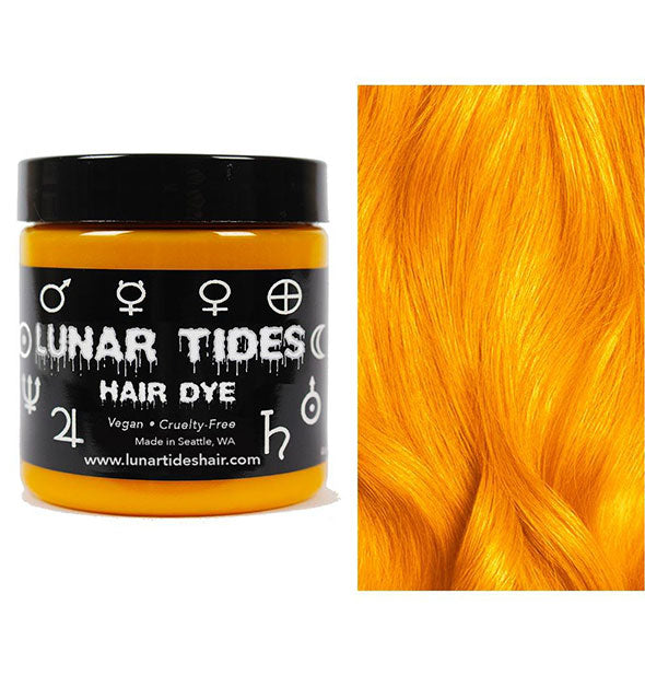 Lunar Tides Hair Dye pot shown in vibrant orange shade Fire Opal