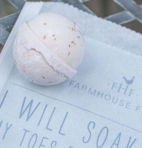 Round FarmHouse Fresh bath bomb with wax paper packaging