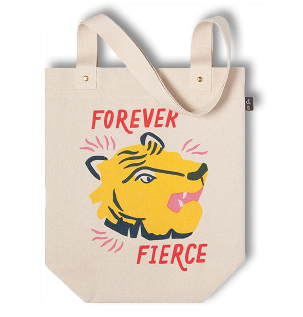 Canvas tote bag with Forever Fierce tiger design