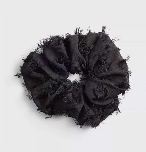 Black hair scrunchie with frayed material