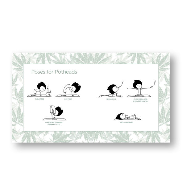 Page spread from Ganja Yoga features an illustrated section titled, "Poses for Potheads"