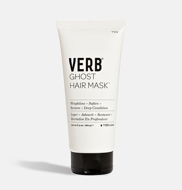 White 6.3 ounce bottle of Verb Ghost Hair Mask with black cap and lettering