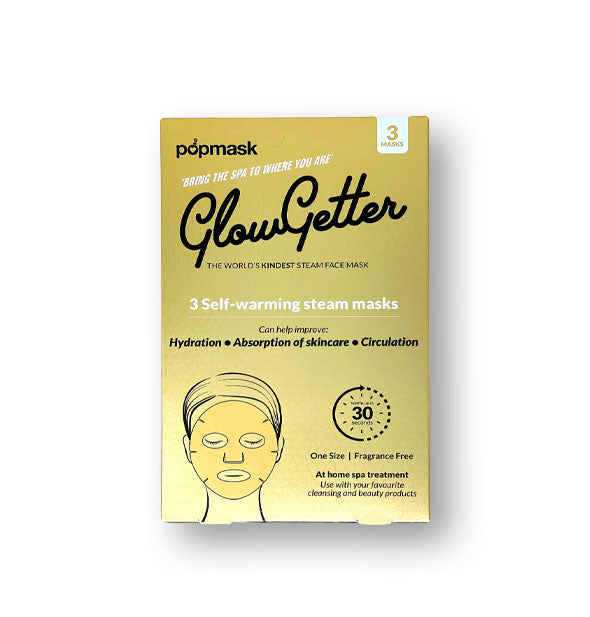 Metallic gold pack of three GlowGetter Self-Warming Steam Masks by Popmask