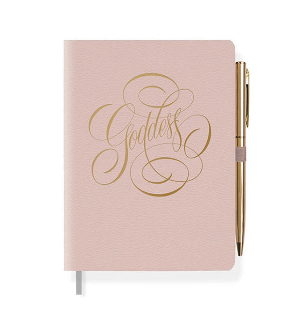 Pink Goddess journal with gold foil stamping and gold pen