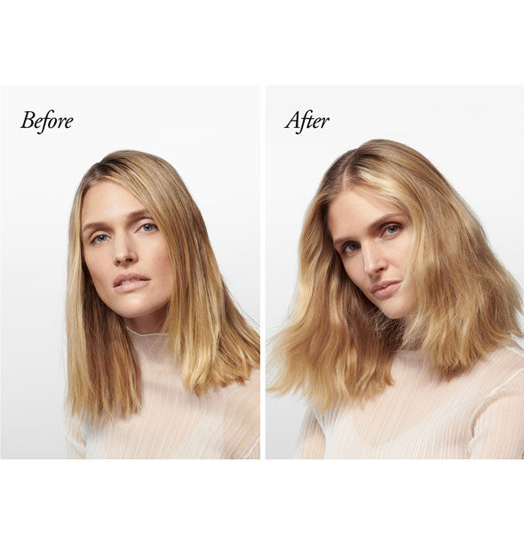 Before and after styling with Oribe Gold Lust Dry Shampoo comparison