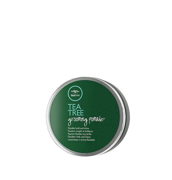 Round green pot of Paul Mitchell Tea Tree Grooming Pomade