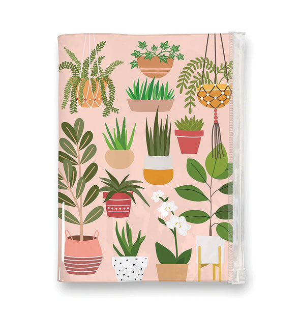 Journal cover with houseplant illustrations with clear pouch overtop