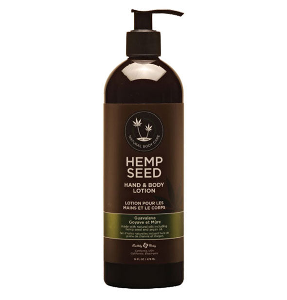 Brown 16 ounce bottle of Hemp Seed Hand & Body Lotion by Earthly Body in Guavalava Scent