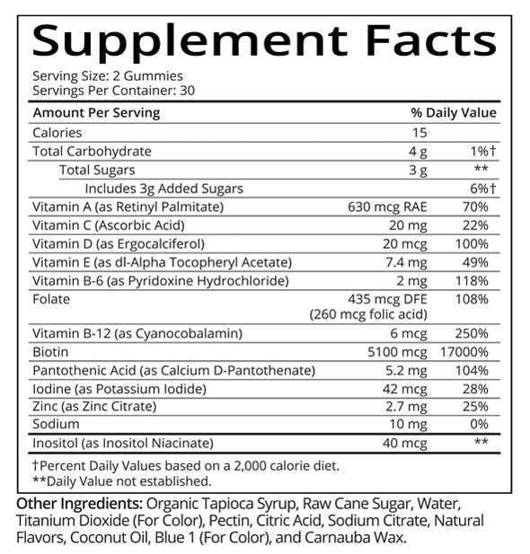 Supplement Facts for SugarBearHair gummy vitamins