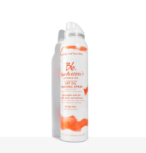 White and orange 3.2 ounce can of Bumble and bumble Hairdresser's Invisible Oil Dry Oil Finishing Spray