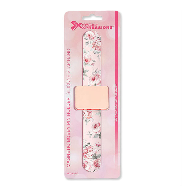 Stylist Xpressions Silicone Slap Band with Magnetic Bobby Pin Holder in floral print on pink product card