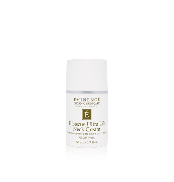 White 1.7 ounce bottle of Eminence Organic Skin Care Hibiscus Ultra Lift Neck Cream
