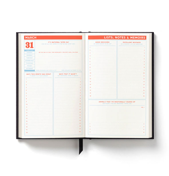 Planner page spread open to March 31 and Lists, Notes & Memories