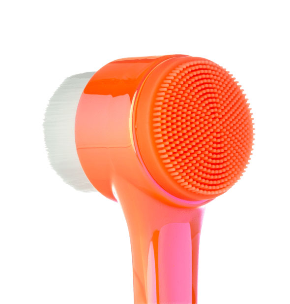 Closeup of the holographic orange Clean Freak brush's bristles