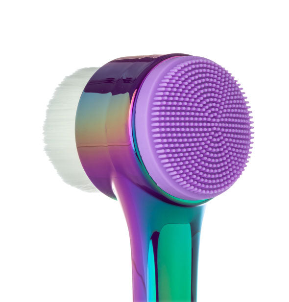 Closeup of the holographic purple Clean Freak brush's bristles