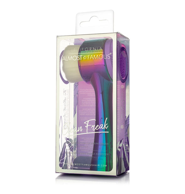 Almost Famous Clean Freak face brush with holographic purple finish