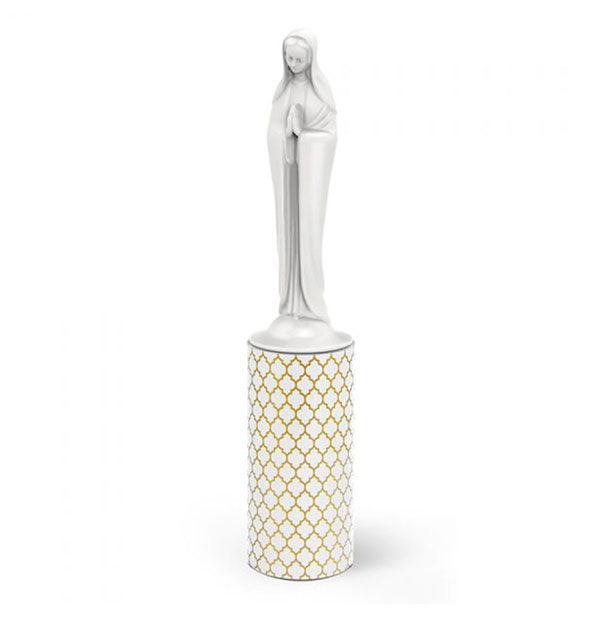 Gold and white lint roller with Virgin Mary handle