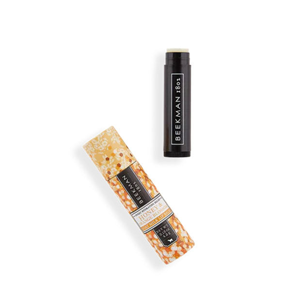 Beekman 1802 lip balm tube removed from decorative packaging