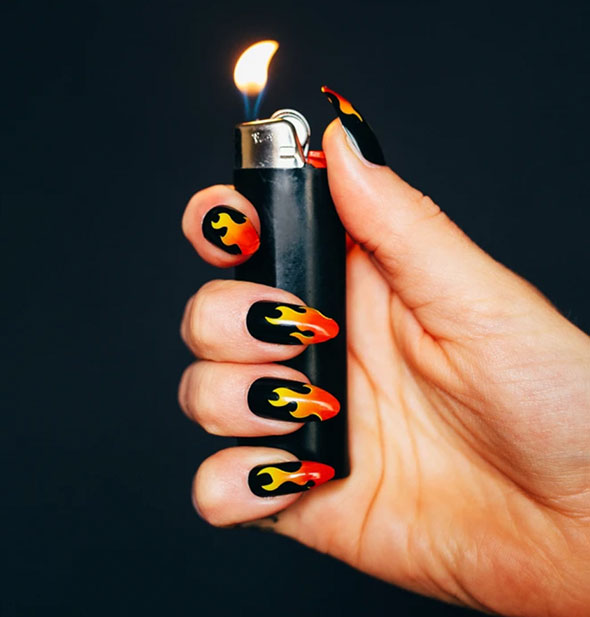 A picture of a woman wearing "Hot" Press On Nailz