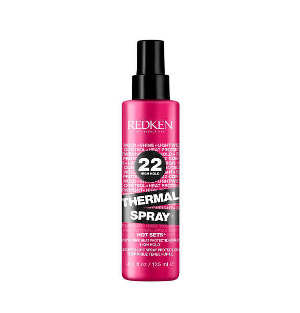 Pink, black, and white 4.2 ounce bottle of Redken Thermal Spray
