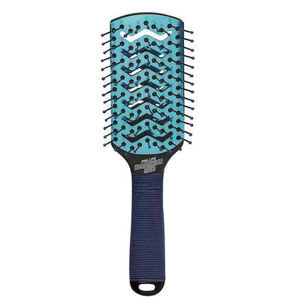 Black and blue hairbrush with zigzag vent design