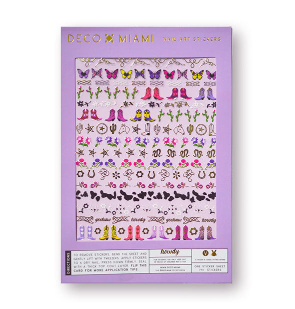 Pack of Deco Miami Nail Art Stickers with cowgirl-themed designs