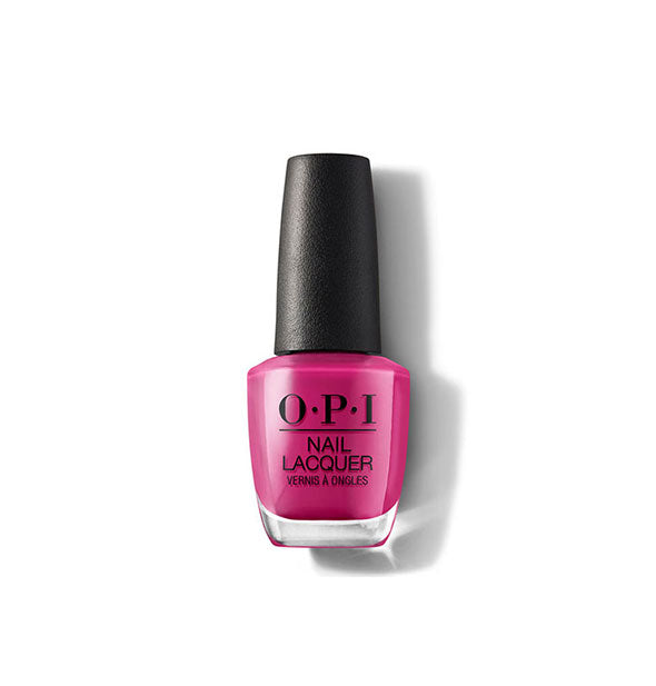Bottle of OPI Nail Lacquer in a dark berry pink shade
