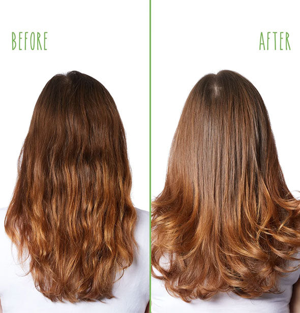 Side-by-side comparison of model's hair before and after styling with Biolage Hydra Foaming Styler