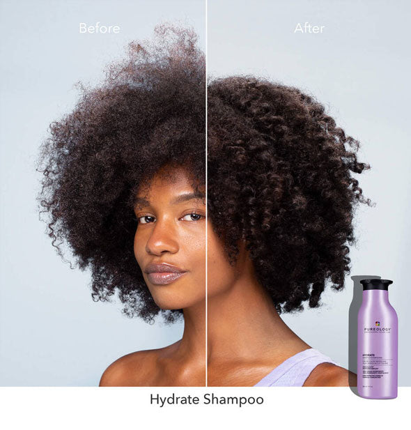 Before and after results of using Pureology Hydrate Shampoo
