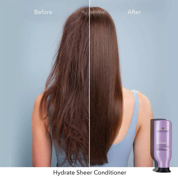 Before and after results of using Pureology Hydrate Sheer Conditioner